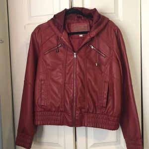 Faux Leather Jacket (Red/Burgundy)